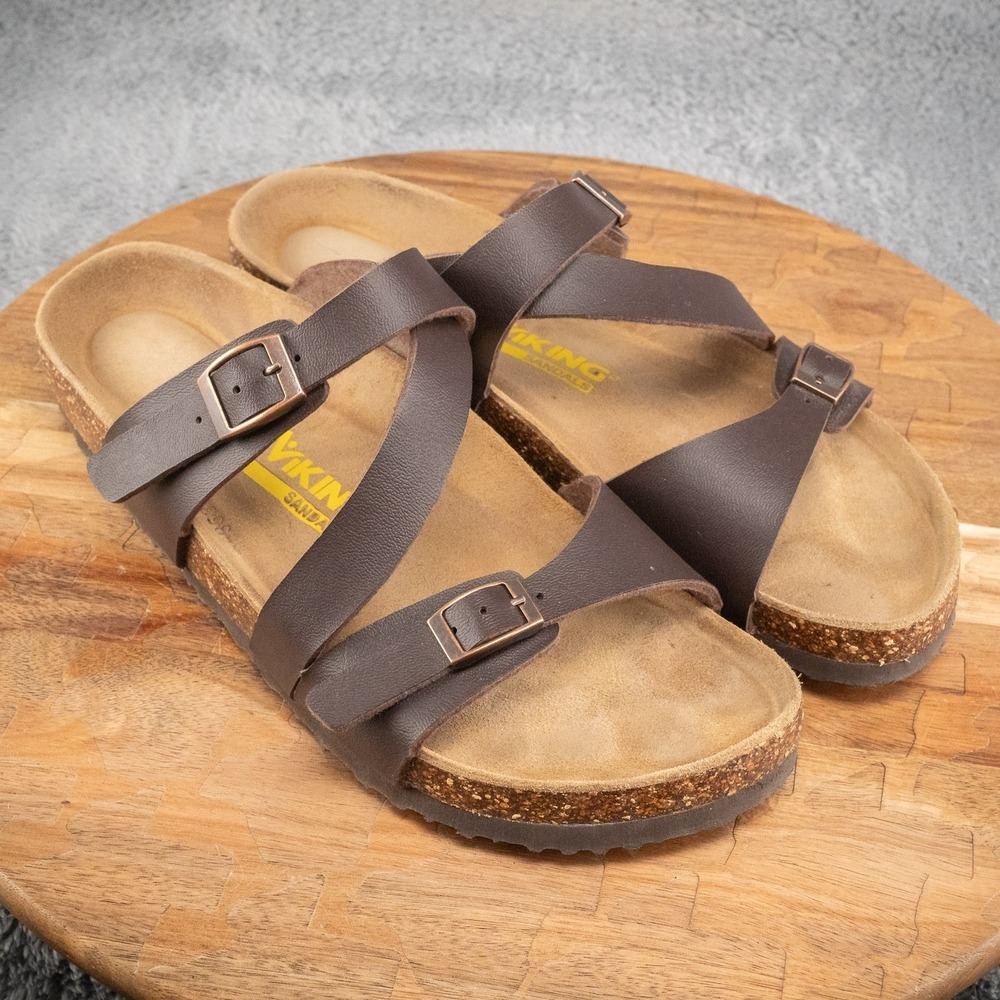 Viking Sandals Womens Sz 41 EU 10.5-11 US Slip On Flip‎ Flops Brown Leather